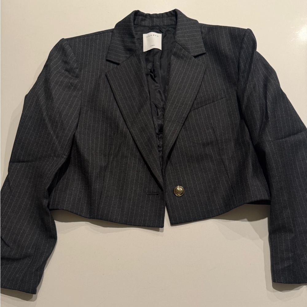 Sandro Black Pinstripe Cropped Blazer